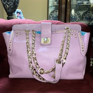 JUICY COUTURE VINTAGE large lilac LEATHER satchel w/gold chain handles and studs
